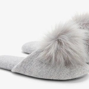 Express X You Cashmere Pom Slippers Size Small - Gray and Oatmeal